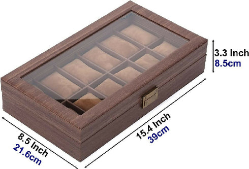 Leather Watch Box with 12 Glass Top Slots